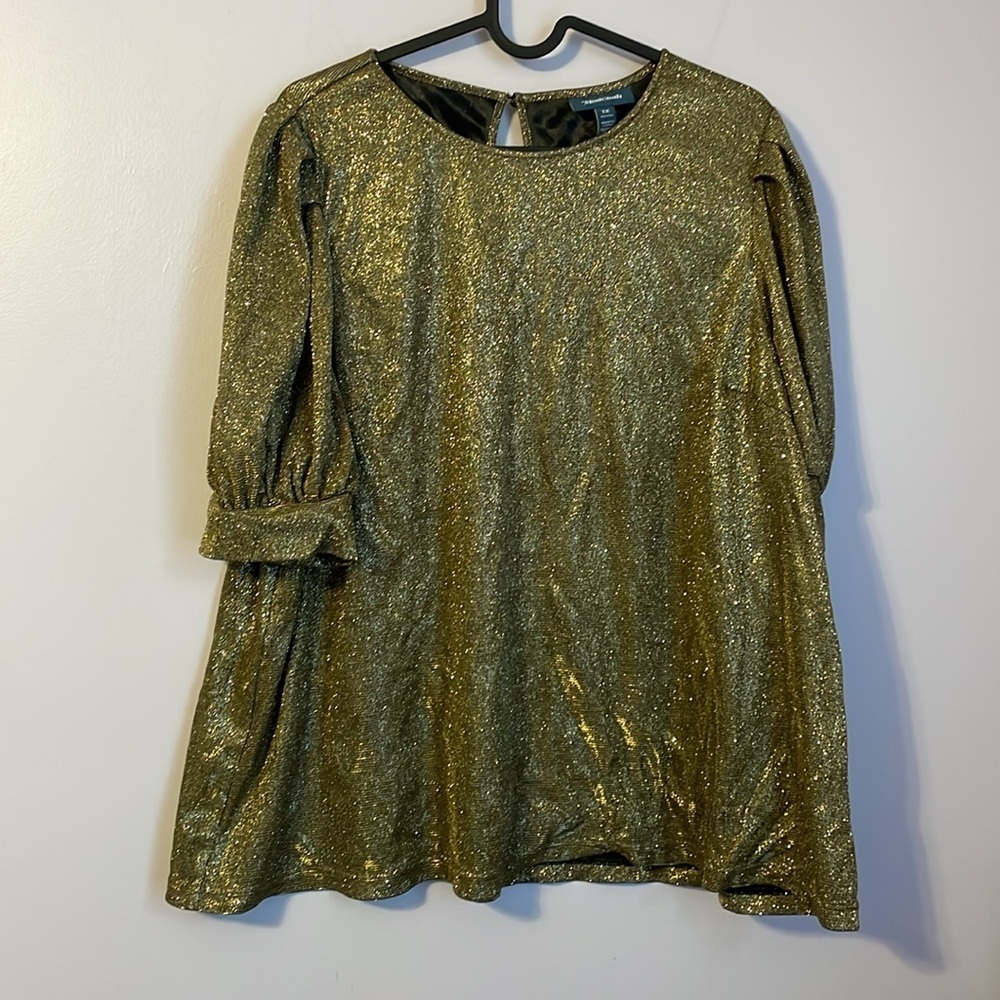 Modcloth Puff Sleeve Gold Metallic Too Glitzy To Function Glam Top Size 1X